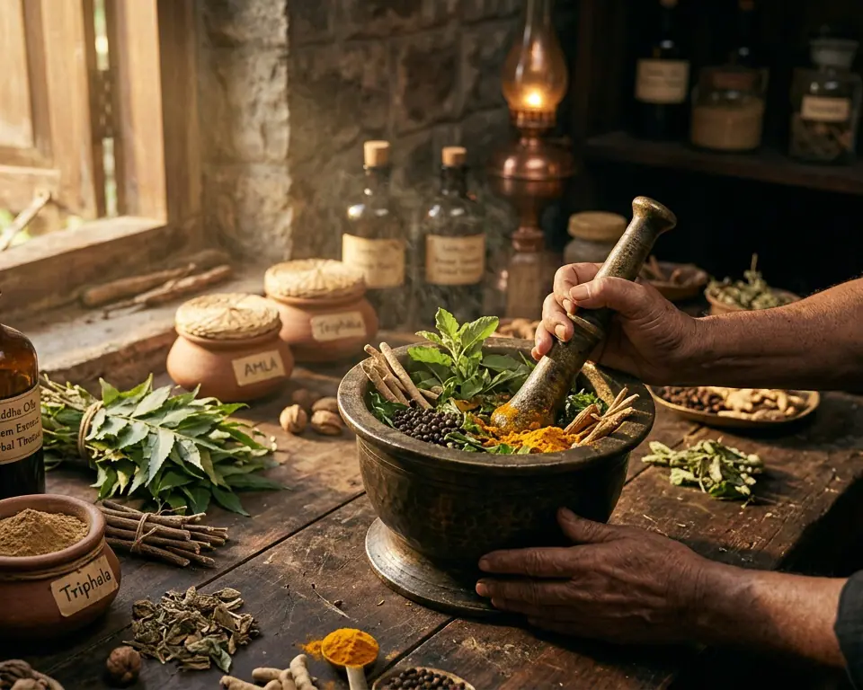 Herbs and natural botanical remedies prepared using traditional Tamil Siddha methods